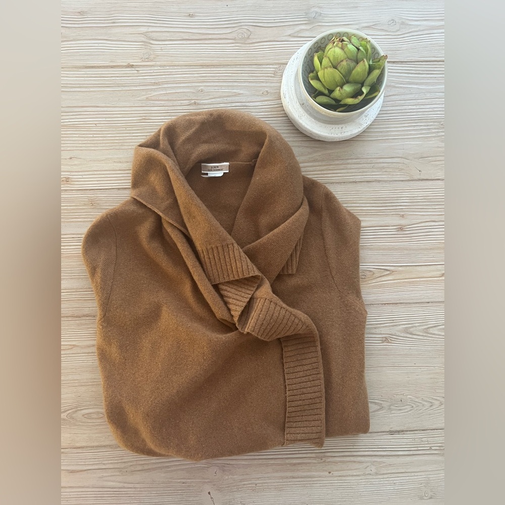 J Crew Women’s 100% Cashmere Open Front Draped Cardigan Brown XS (Fits Small)